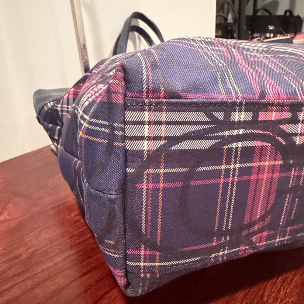 Coach Tartan Navy and Pink Plaid Signature Tote - Picture 7 of 12